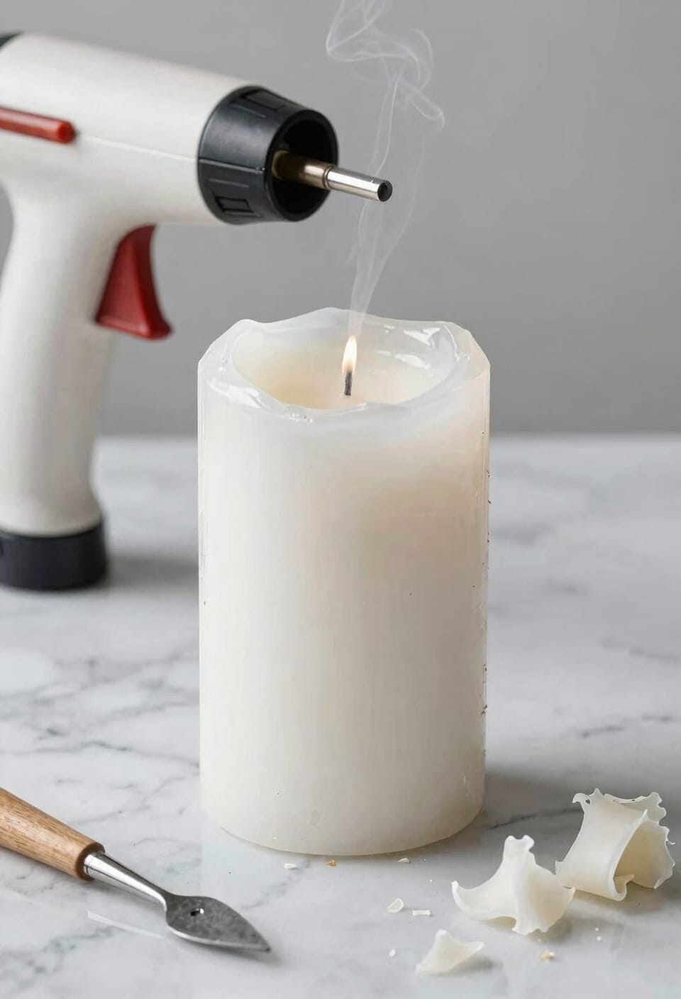smooth candle tops quickly with heat