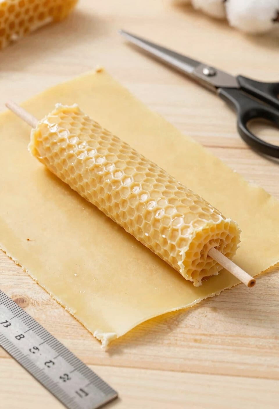 tightly roll wick centered beeswax